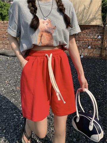 高腰運動短褲子女夏季小個子休閑直筒闊腿褲薄款寬松中褲ins衛褲