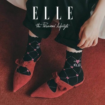 【ELLE】法式小花邊 浪漫愛心 菱格點點 休閒襪 襪子 少女襪 棉襪 聖誕節 女襪