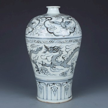 大明洪武青花龍鳳紋梅瓶仿古瓷器古董古玩收藏真品包老包真擺件