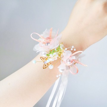 花童唯美歐韓式新娘手腕花時尚結婚禮創意水晶伴娘姐妹團手環慶典1入