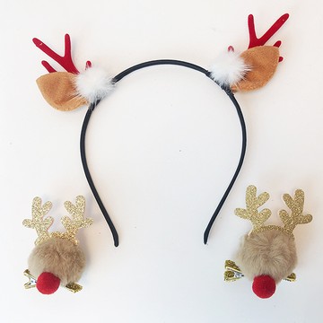 「節日裝飾」节日装扮仿真鹿角发箍金色毛绒发夹派对礼物头饰网红圣诞发饰 圣诞节