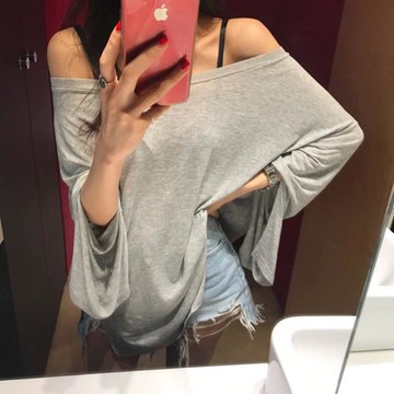 超柔軟休閑上衣薄款純色長袖小衫