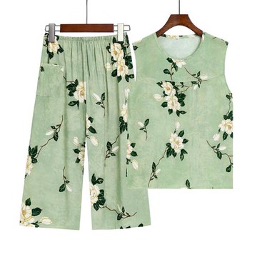 無袖背心睡衣寬松居家套裝棉綢