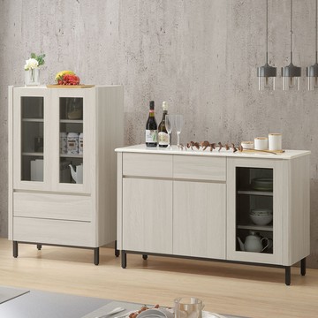 【Homelike】喜家居餐櫃二件組(4尺餐櫃+玻璃櫃)(2348)