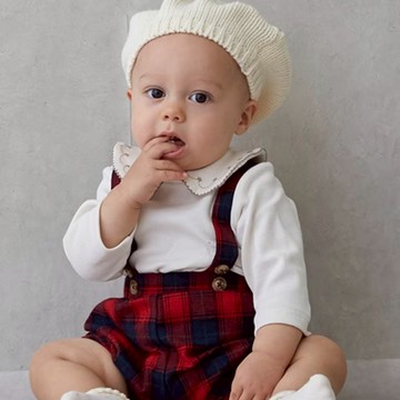 petit main 品牌旗艦店  領口刺繡背帶褲套裝【姊妹裝】【聖誕節】 【日本直接出貨】