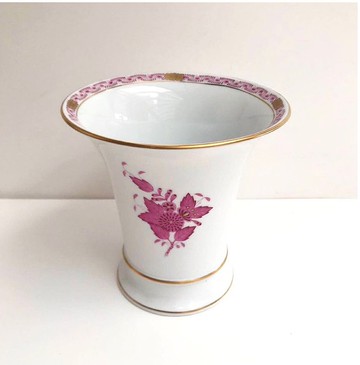 海倫德花瓶|復古白色花瓶與粉紅色花朵圖案 1970 年代