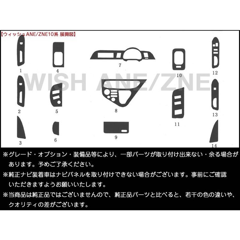 ウィッシュ ANE ZNE 10系 インテリアパネル Wish ANE10GANE11WZNE10GZNE14G 3D 14P カラー選択 茶ウッド調  黒ウッド調 ピアノブラック 新品・専用設計 | LINEショッピング