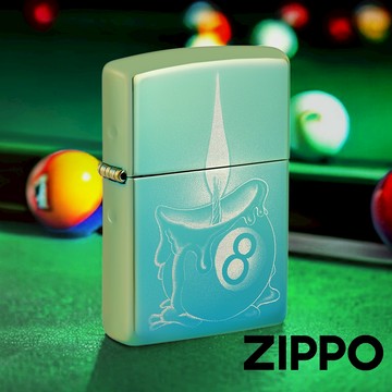 ZIPPO 燭火8號球防風打火機 48615 高拋光青色打火機 一支燃燒的八球蠟 台球魂 終身保固