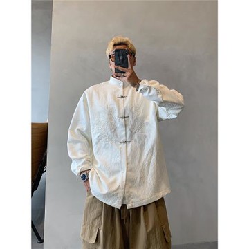 小胡子店2024秋季新款刺繡中國風立領襯衫新中式襯衣男潮流男裝