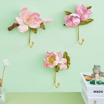 新中式輕奢花朵掛鉤衣帽鉤進門玄關入戶創意裝飾墻面鑰匙衣帽鉤