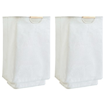 無印風質感收納籃 牛津布+木柄  大(27 x 40 x 56cm)  米色  2個