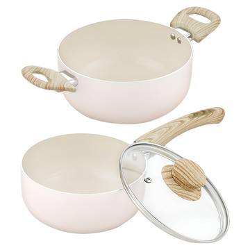 QUEEN SENSE Rose系列 陶瓷IH鍋2件組  16 公分單柄鍋 + 20 公分雙耳湯鍋  粉色  1組