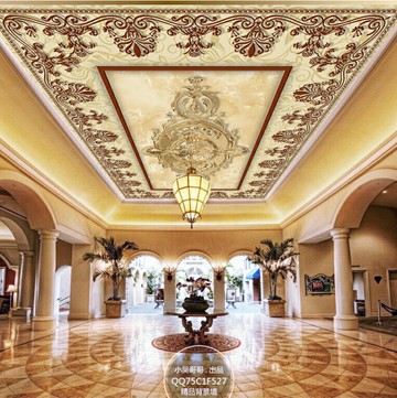 歐式浮雕個性花紋壁畫天花板吊頂壁紙3d立體臥室客廳酒店裝飾墻紙