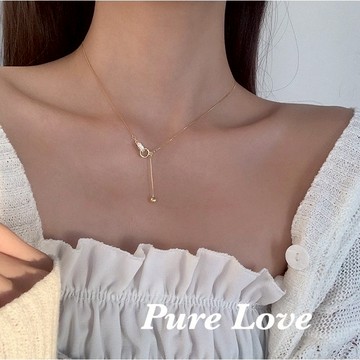 Pure Love樂芙 / 正韓 鈦鋼【316L醫療鋼】G01071鏤空圓環交錯小圓珠吊墜鎖骨鏈 短項鏈 / 金