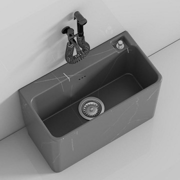 北歐灰款陶瓷大號拖把池拖布池陽臺一體墩布池地拖盆拖布池落地式 b8031