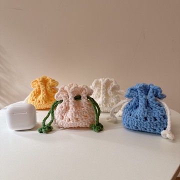 手作 耳機收納袋 編織袋 束口小福袋