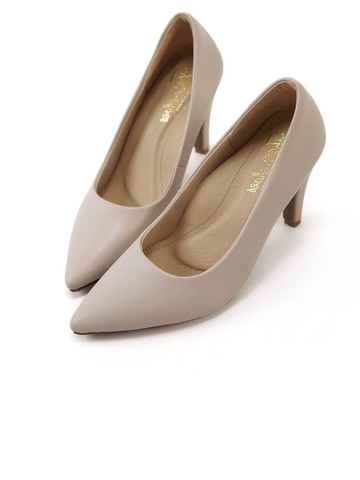 FM SHOES 素面尖頭細跟高跟鞋 杏