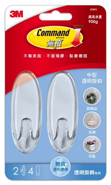 【文具通】3M 無痕 透明 掛鉤 掛勾 37091CLR 中型 I1110077【APP滿額下單4%點數(單一帳號最高1000點)】7/31止