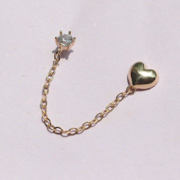 14K 金愛心雙耳洞鎖珠耳環(單個)耳骨 耳窩 不退色