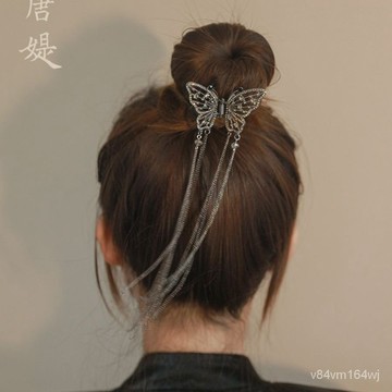 【優選好物】唐媞氣質滿鑽鏤空蝴蝶流蘇髮夾後腦勺半紮髮抓夾高級感鯊魚夾頭飾jioyh YJNY