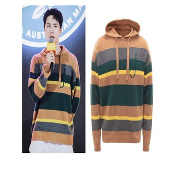 王一博明星同款男女情侶連帽套頭針織毛衣春秋冬韓版寬松新款外套