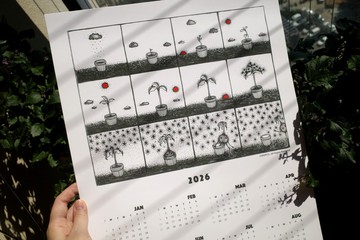 2026 黑白手繪漫畫日歷海報 星星種子