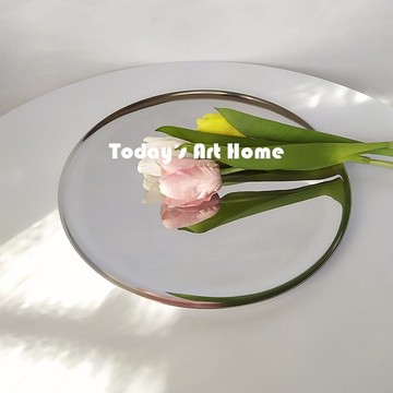 不鏽鋼收納托盤 北歐簡約鏡面不鏽鋼托盤水果盤輕奢銀色糖果盤彩色化妝收納盤擺件【HZ72050】