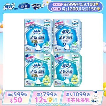 【蘇菲】清新涼感護墊 薄荷清涼/小黃瓜微涼 4入組(14/17.5cm)
