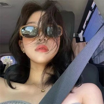 復古橢圓框米白色太陽眼鏡女高級感ins韓系大臉顯瘦造型墨鏡防曬