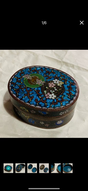 日本七寶燒掐絲琺瑯 花卉橢圓型首飾盒