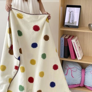 彩波點雙面綿羊絨多功能毛毯軟糯空間毯臥室沙發午睡蓋毯旅行毯子