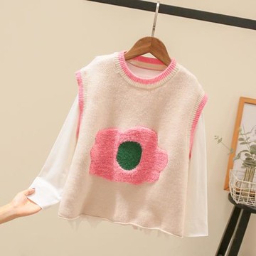 拉夏貝爾童裝女童套裝秋季針織背心長袖T恤兩件套洋氣兒童秋裝潮