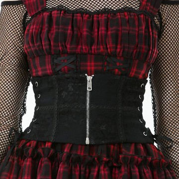 仿舊蕾絲拼接綁帶寬版拉鍊腰封腰帶龐克風DARK IN LOVE台灣CW094