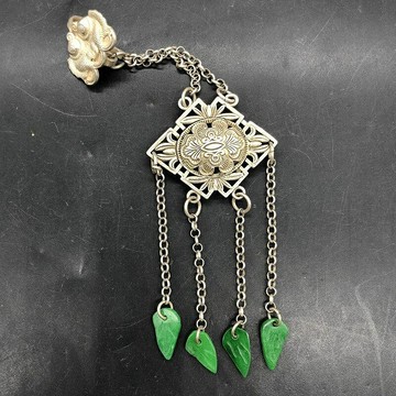 古玩古董雜項收藏菱形銀鎖吊墜帶玉墜特價