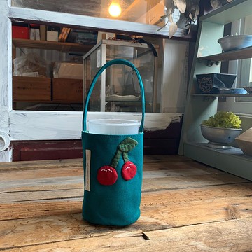 紅櫻桃飲料提袋/藍綠底