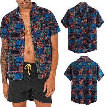 Mens Shirt Men Hawaiian Shirt Blouse T-shirt Summer Tops 男