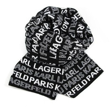 Karl Lagerfeld 卡爾滿版品牌字樣保暖圍巾(黑色)