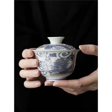 棠頌丨龍騰四海手工鎏銀蓋碗家用陶瓷大號泡茶碗茶杯高端功夫茶具