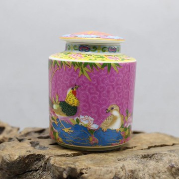 清乾隆年制掐絲琺瑯彩花鳥茶葉罐 仿古瓷器茶具擺件 古董古玩收藏1入