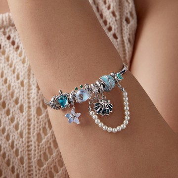 Bamoer 藍色海螺貝殼、海星和貝殼吊飾套裝 S925 純銀 | 手鍊DIY海洋主題珠