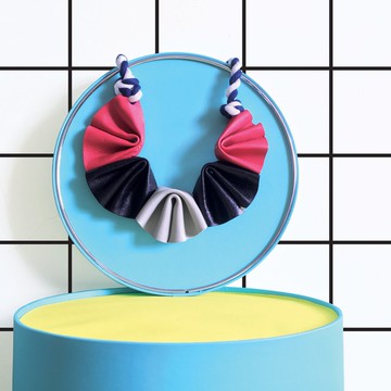 節日禮物 褶邊配色皮革頸鏈