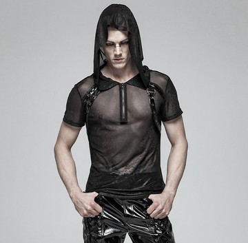 龐克巫師暗紋網紗連帽上衣