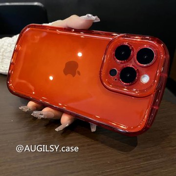 圓邊紅色氣囊防摔簡約14proMax手機殼適用蘋果15plus保護套iphone13加厚12mini保護套11大紅Xr女8透明se3新16