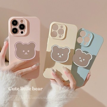 台灣出貨❤簡約小熊鏡面支架iphone13適用16promax蘋果手機殼11可愛12硅膠15