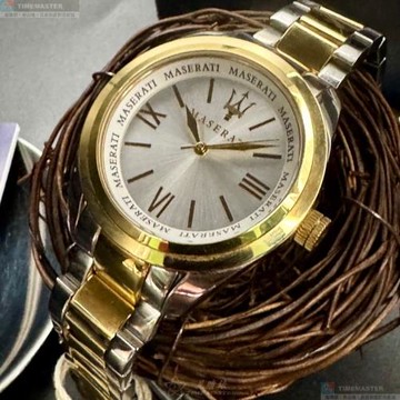 MASERATI 瑪莎拉蒂女錶 38mm 金色圓形精鋼錶殼 白色簡約, 羅馬數字, 中三針顯示錶面款 R8853112504