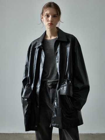 Leather Utility Jacket - Black