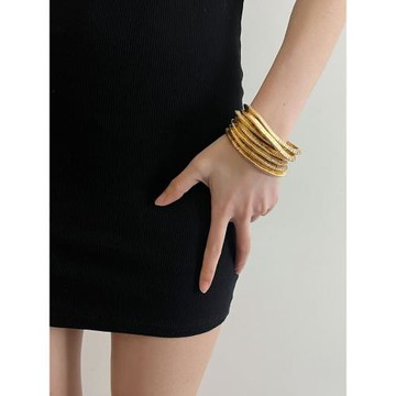 設計師款輕奢復古多層金屬疊戴彈力手鏈女小眾高級感手鐲秋冬手飾