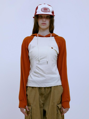 Asymmetric Ruched Hoodie (ORANGE)