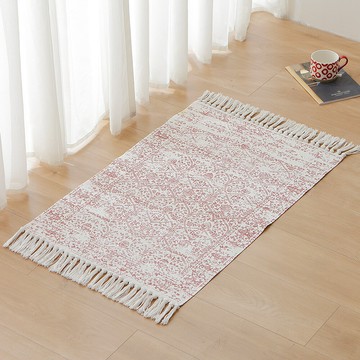 『百貨屋二號』現代家居玄關進門腳墊棉線編織復古印花地墊手工打結流蘇臥室地墊
