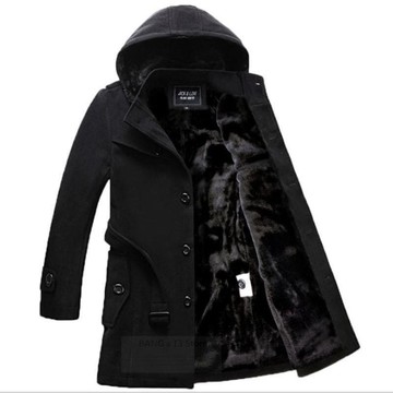 加厚加絨排扣外套 加厚外套 排扣 外套 秋冬外套 中長版外套 連帽 刷毛外套 男生外套 大衣